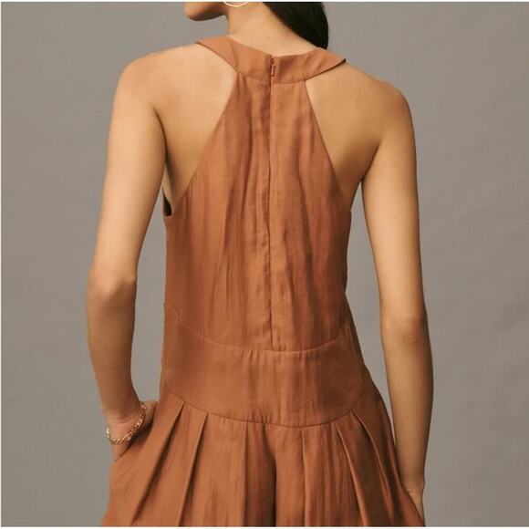 Anthropologie Sleeveless V-Neck Pinafore Romper Size Medium in Brown NEW - Picture 3 of 10